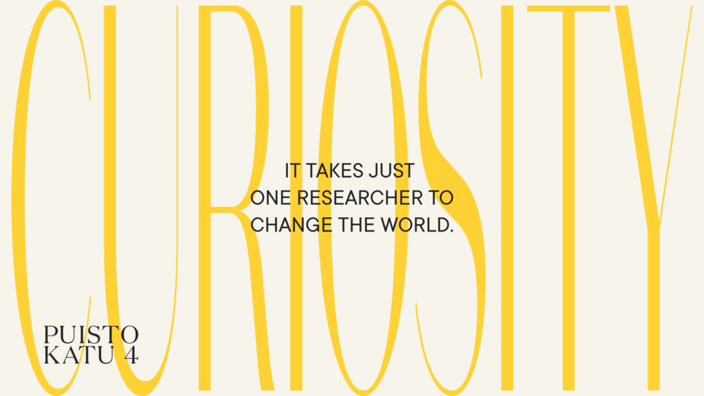 an image with the word "curiosity" and the text "it takes just one researcher to change the world"